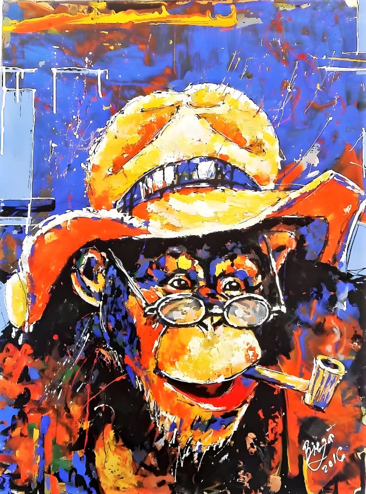 Vibrant Monkey With Pipe by Anda Bieza — canvas wall art