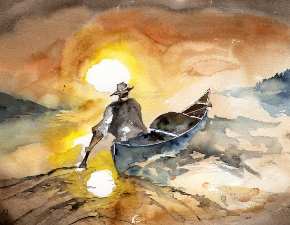 Man Paddling Sunset by RodMacIver — canvas wall art