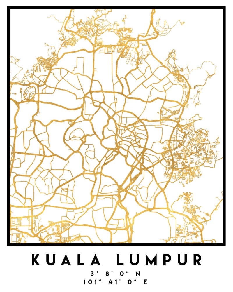 Kuala Lumpur Gold Map by Emiliano Deificus — canvas wall art