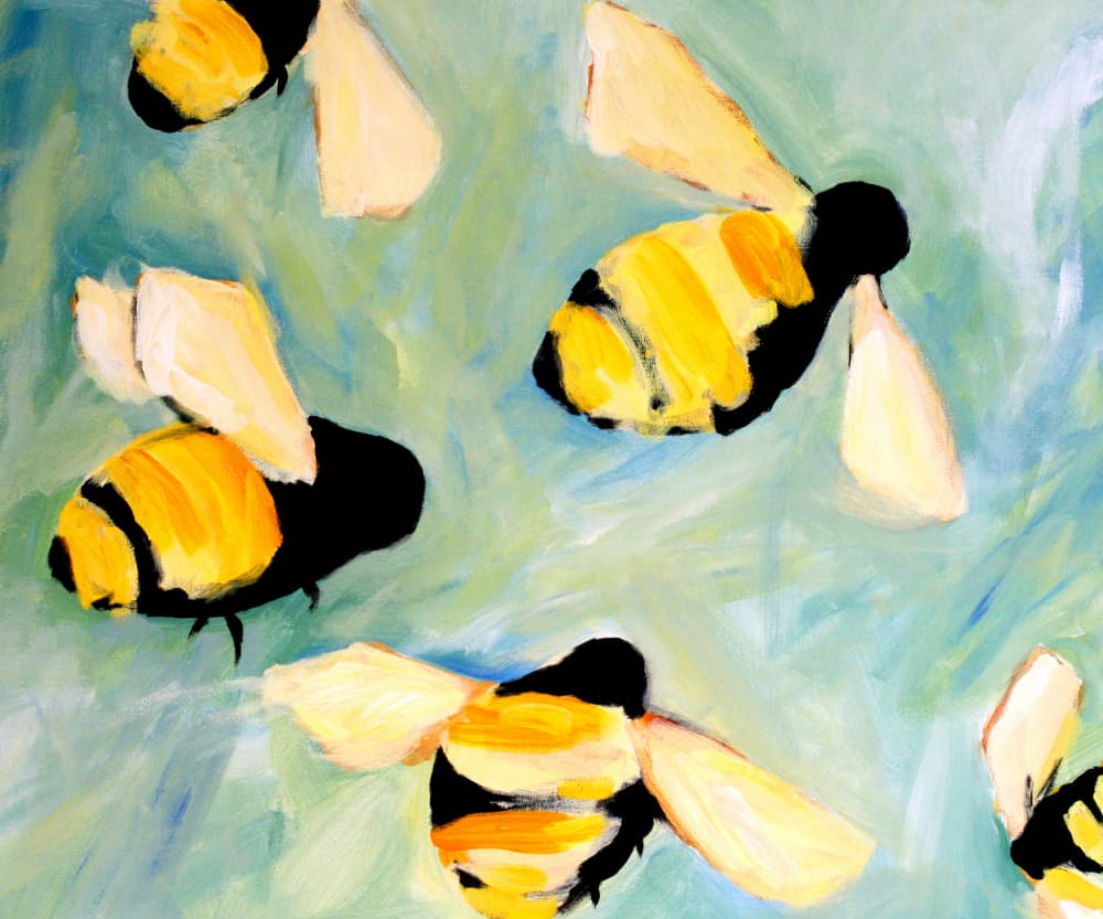 Happy Bumblebees by Claire Whitehead — canvas wall art