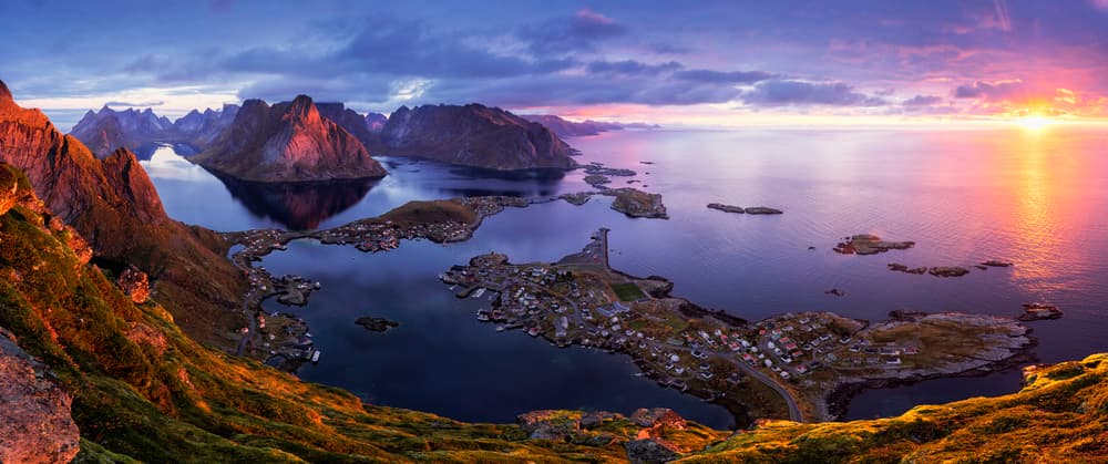 Northern Fjord Village Sunset by Sorin Tanase — canvas wall art