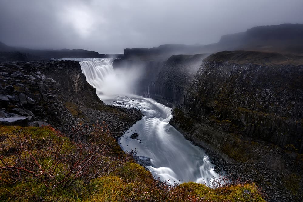 Misty Canyon Waterfall by Carlos Resende — canvas wall art