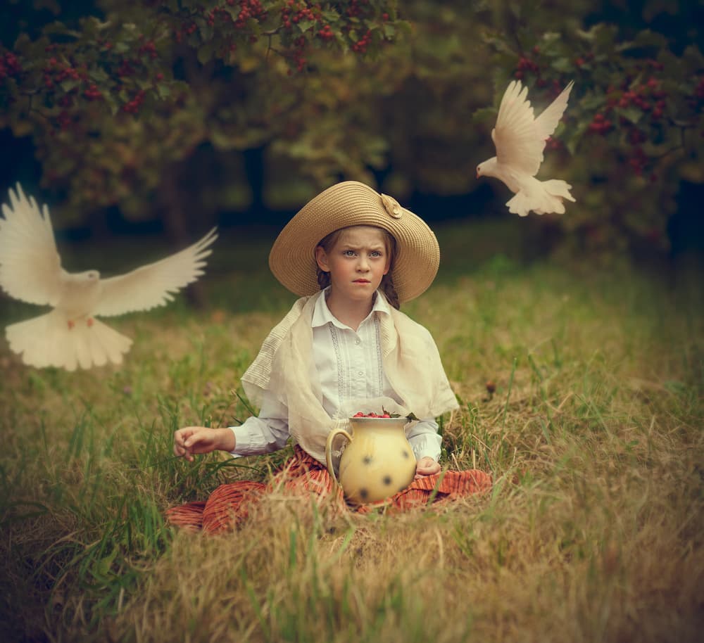 Girl And Doves by Svetlana Melik-Nubarova — canvas wall art