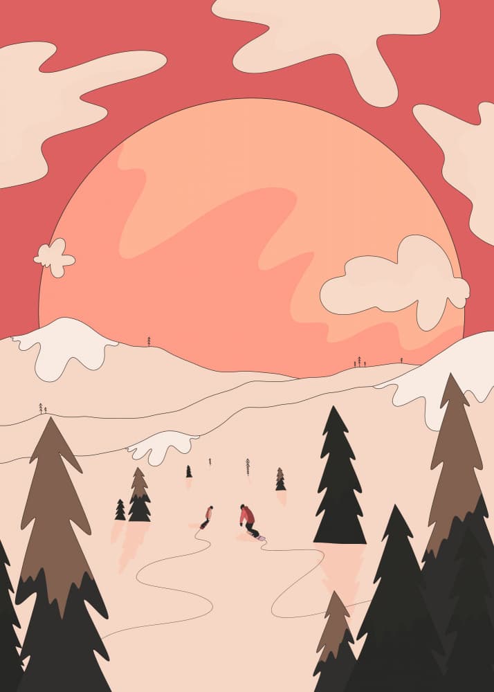 Skiing Under Peach Skies by Stephen Wade — canvas wall art