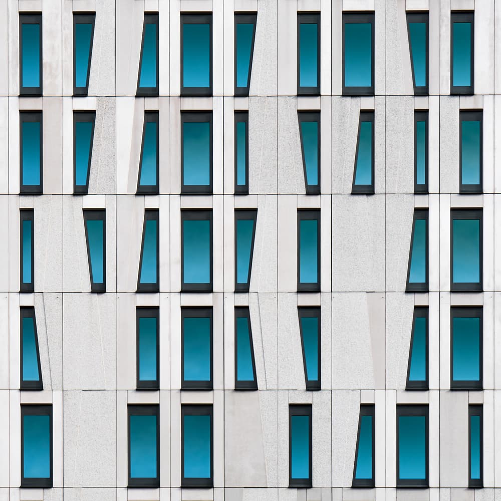 Geometric Blue Facade by Luc Vangindertael (laGrange) — canvas wall art