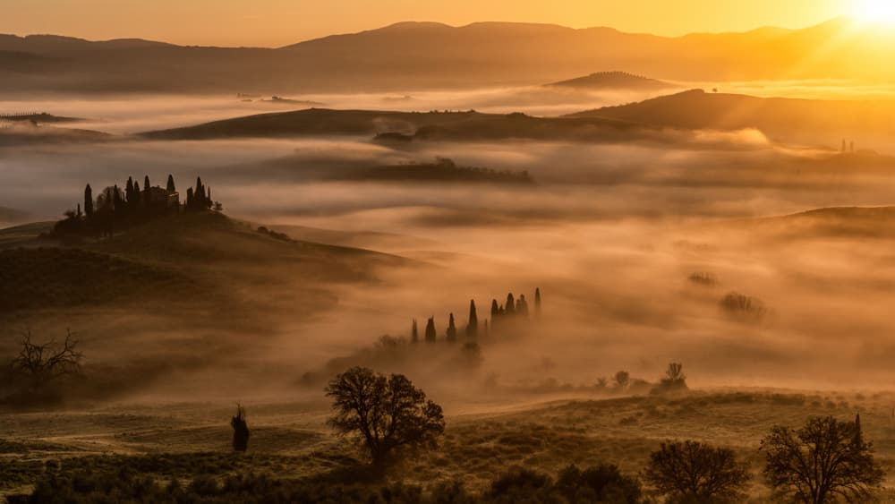 Golden Tuscan Morning Mist by Luca Domenichi — canvas wall art