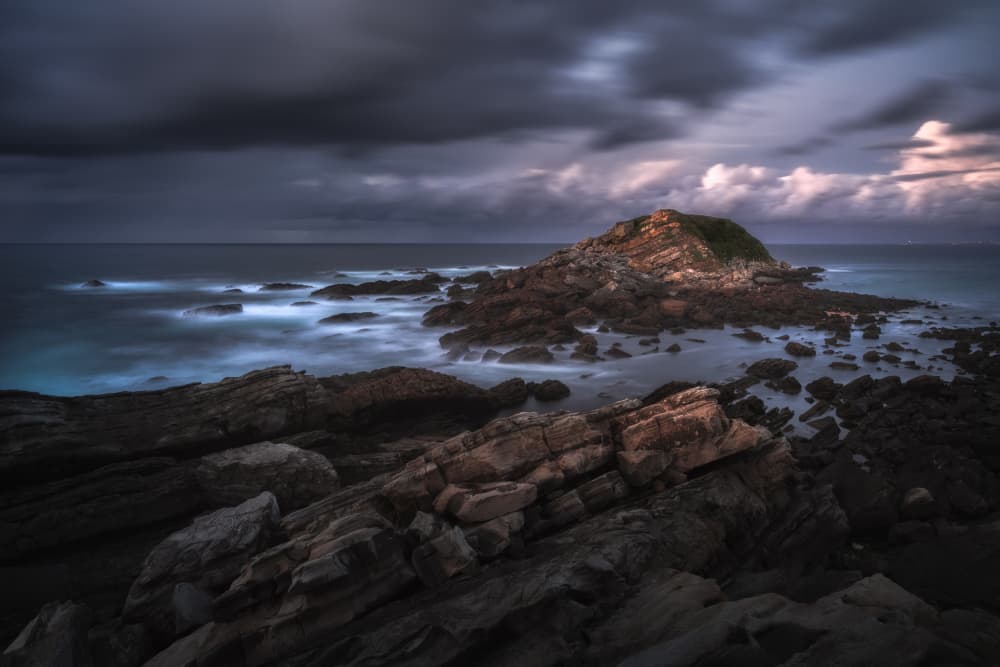 Twilight Ocean Rocks by Ludwig Riml — canvas wall art