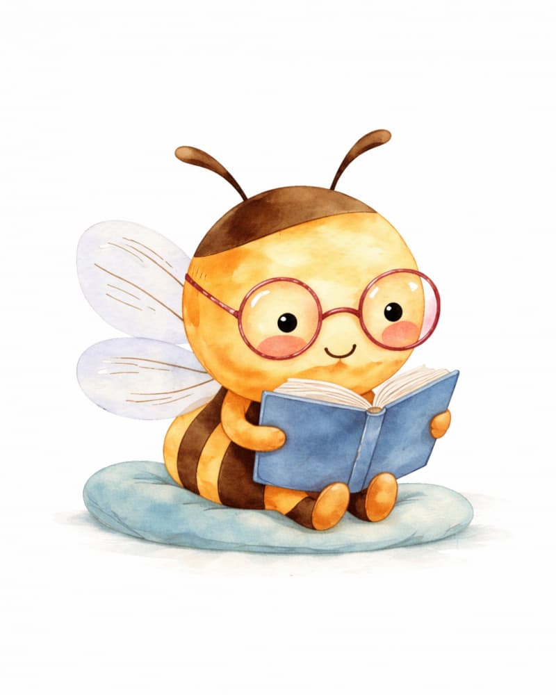 Cute Reading Bee by Anda Bieza — canvas wall art