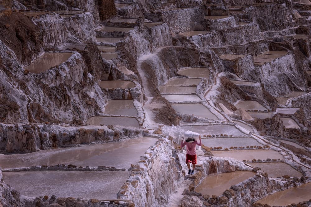 Ancient Salt Terraces Worker by Dennis Zhang — canvas wall art