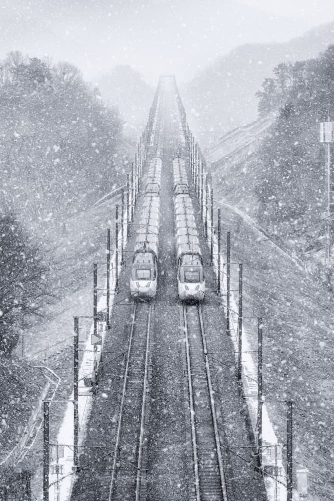 Winter Train Ascent by Tiger Seo — canvas wall art
