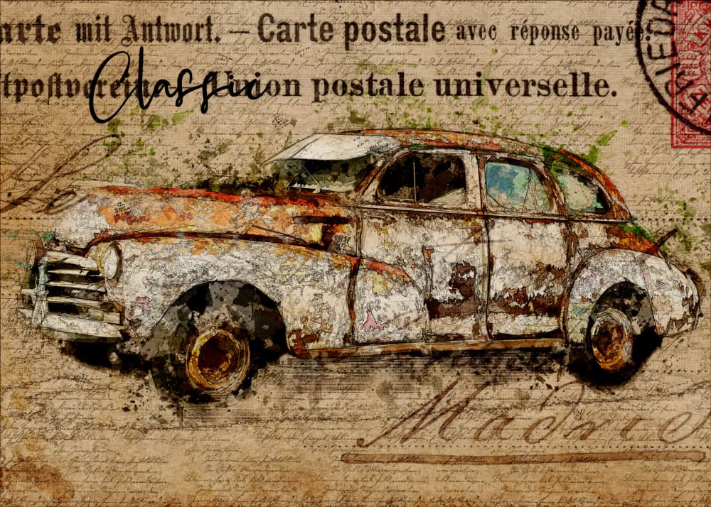 Rusted Classic Auto by Lembayung senja studio [Vintage Poster] — canvas wall art