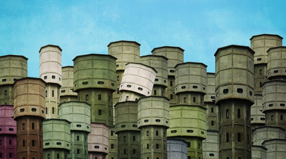 Stacked Water Towers by Brig Barkow — canvas wall art