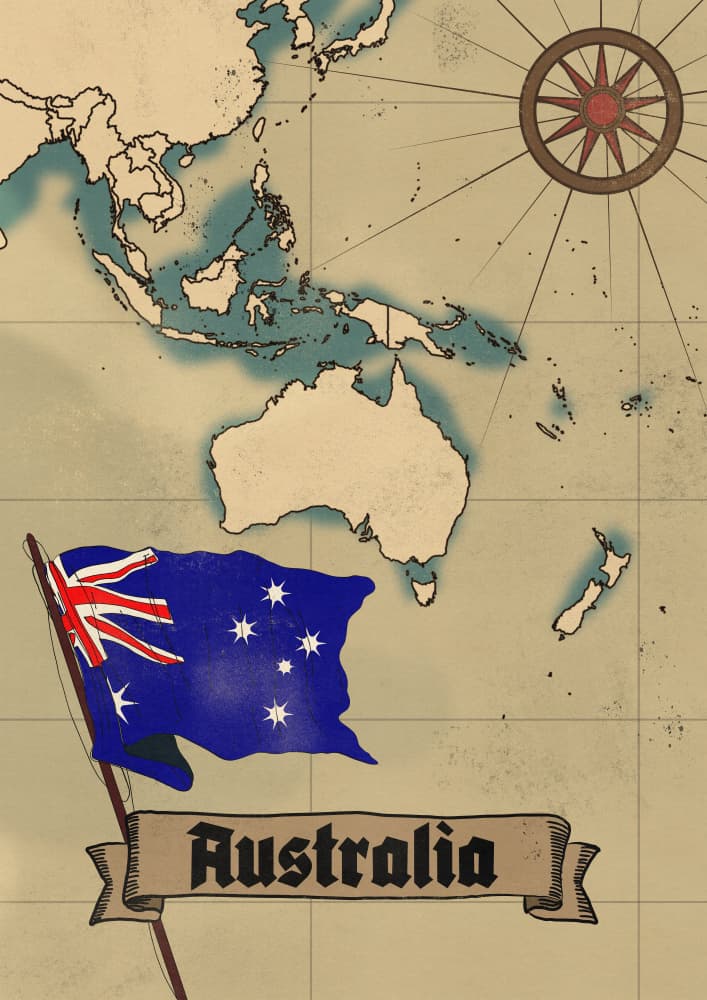 Vintage Australia Map Flag by Nicholas — canvas wall art