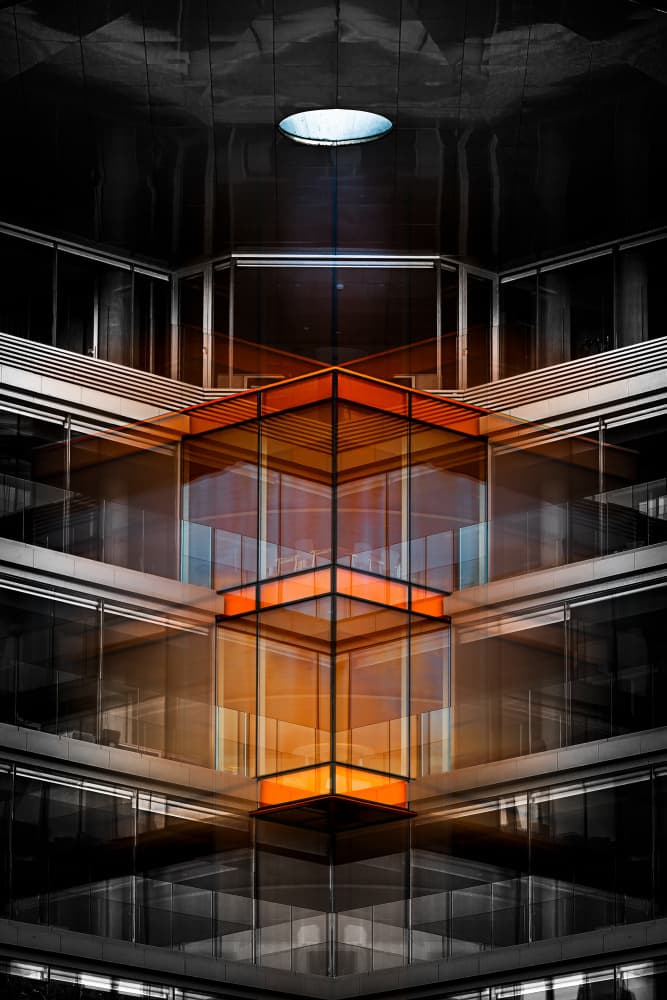 Geometric Orange Atrium by Fernando Molina — canvas wall art