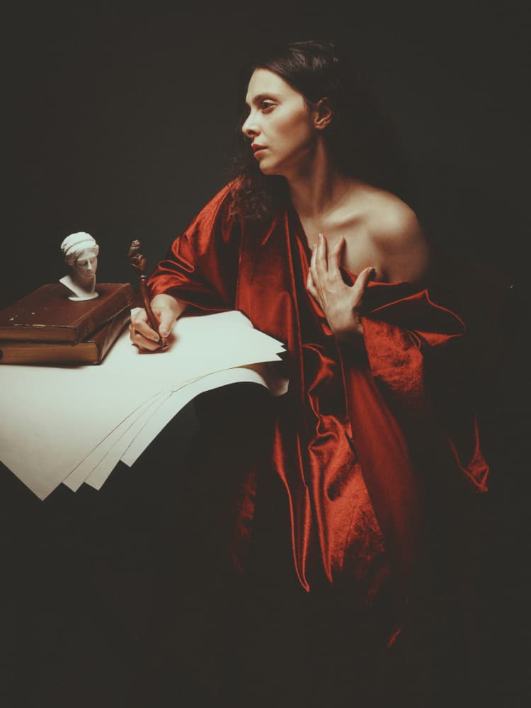 Pensive Woman Writing by Shizuo Shiki — canvas wall art