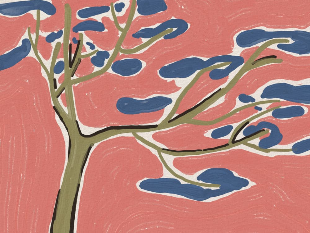 Pink Sky Blue Leaves by Little Dean — canvas wall art