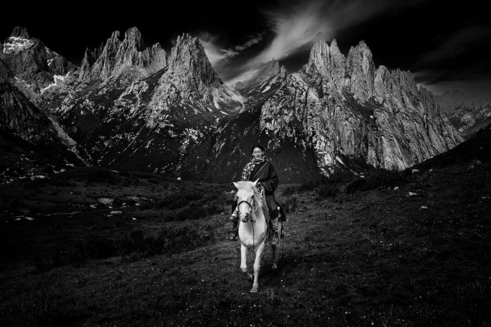 Lone Rider Majestic Mountains by Chao Feng 天馬 — canvas wall art