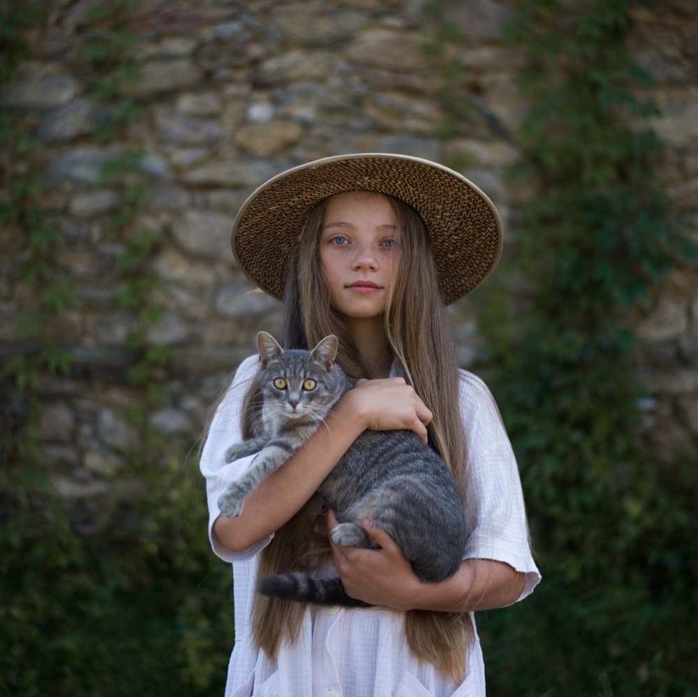Girl With Straw Hat And Cat by Małgorzata Masarz — canvas wall art