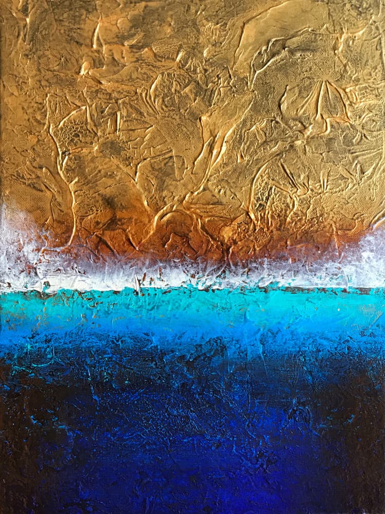 Golden Blue Horizon by Alyson Storms — canvas wall art
