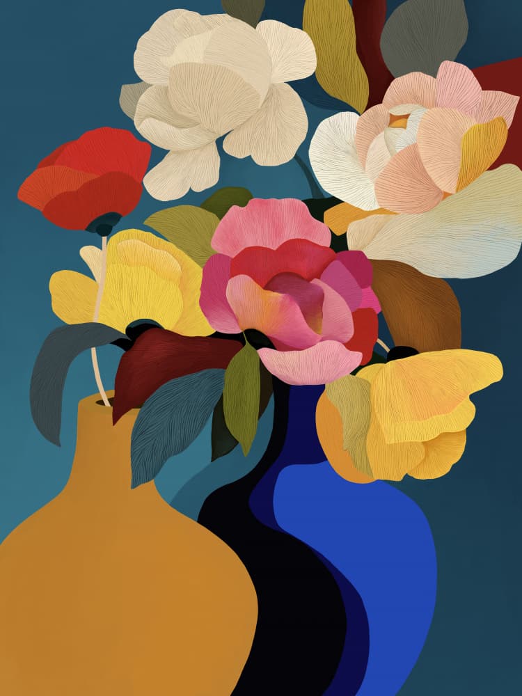 Vibrant Flower Vases by CATS AND DOTZ — canvas wall art