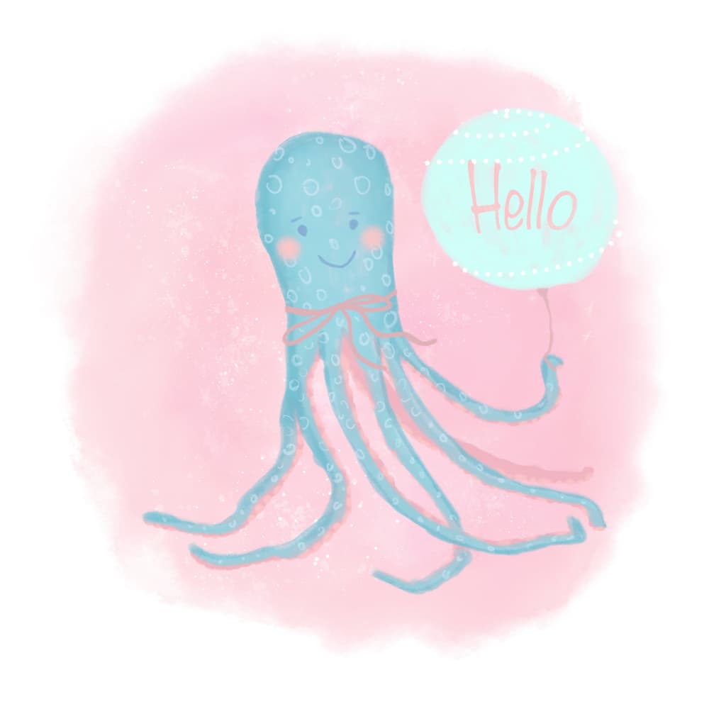 Cute Octopus Hello Balloon by Aliya Putrus — canvas wall art