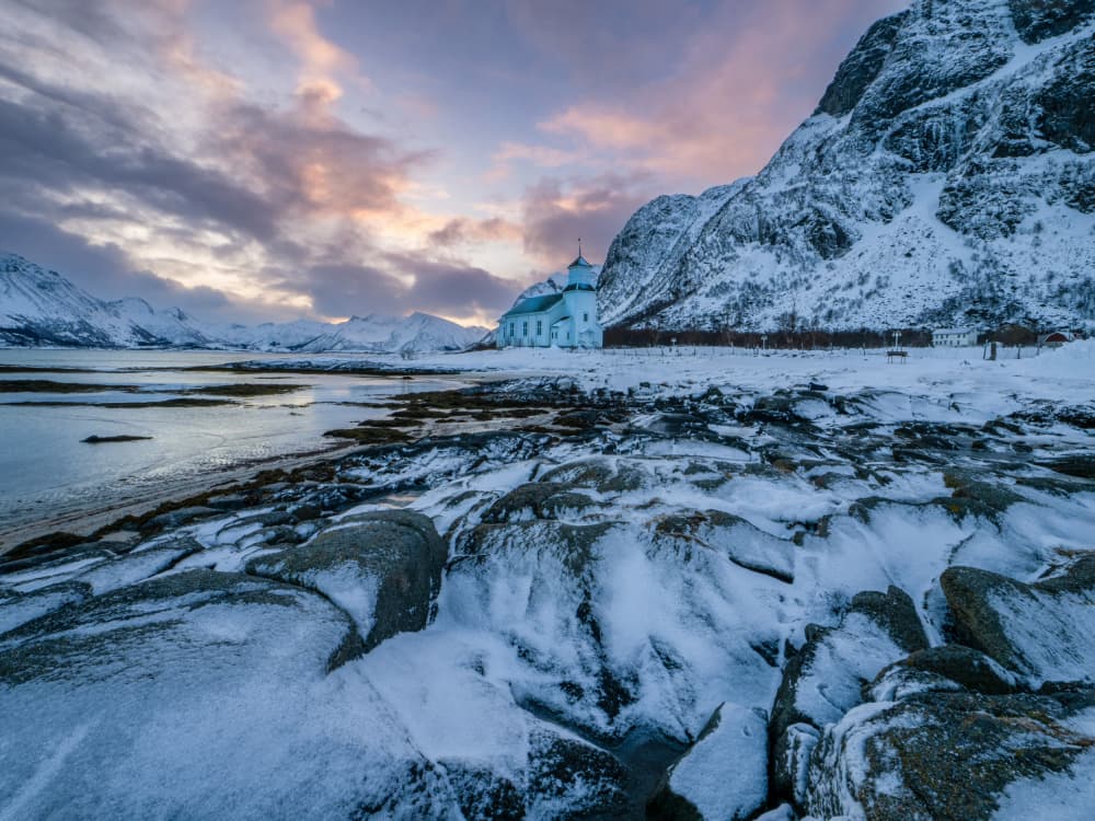 Coastal Winter Church by Svetlana Kirzh — canvas wall art