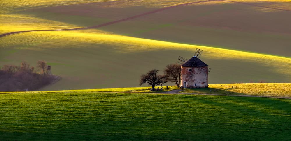 Golden Hour Windmill Landscape by Milan Uhrin  AFIAP AZSF — canvas wall art