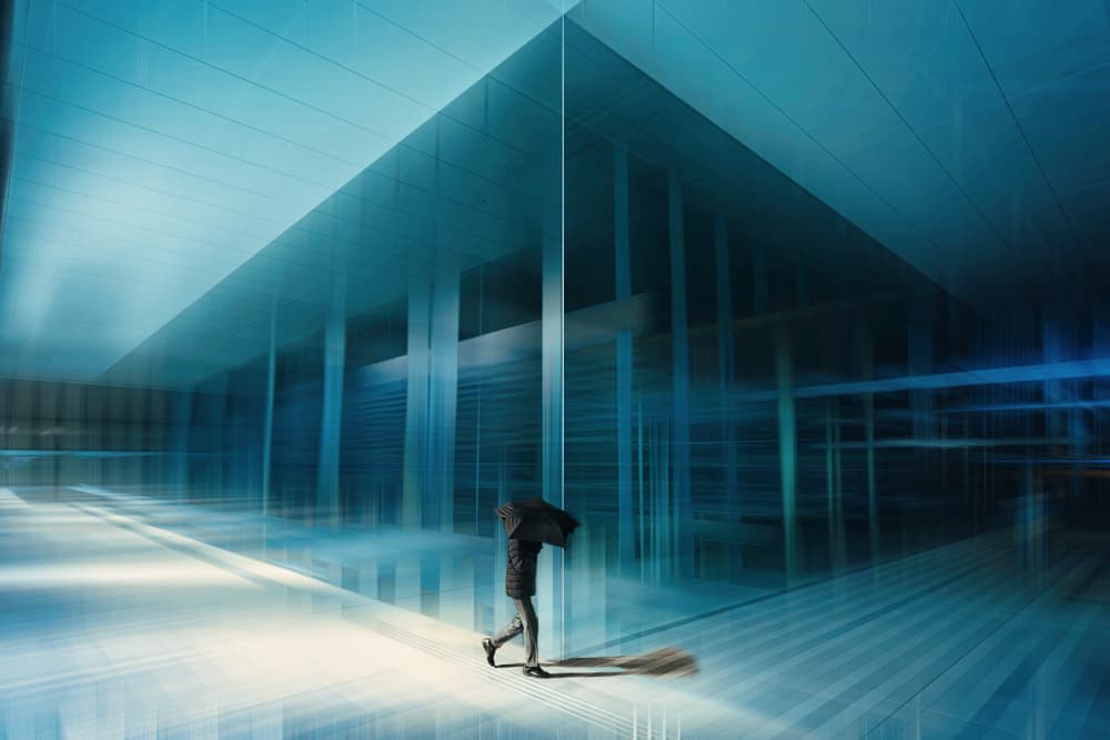 Blue Architectural Solitude by moucorn — canvas wall art