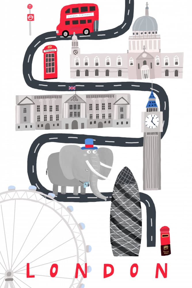 Whimsical London Elephant Tour by Carla Daly — canvas wall art