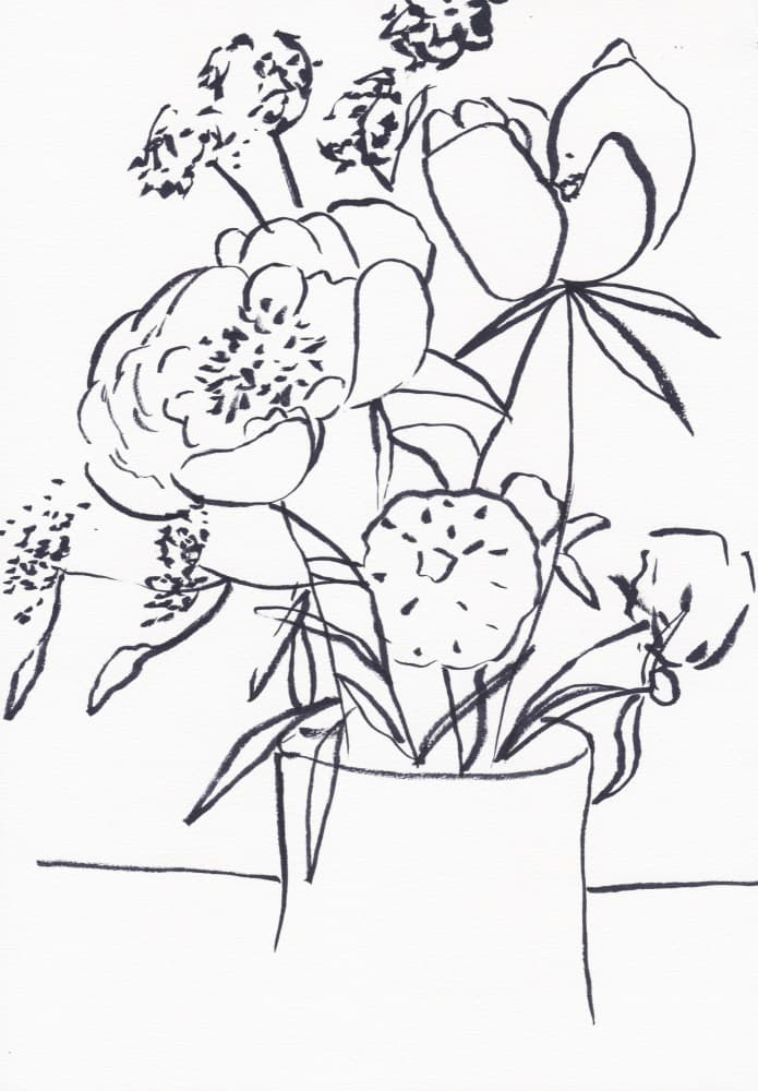 Peony Bouquet Drawing by Christine Lindstrom — canvas wall art