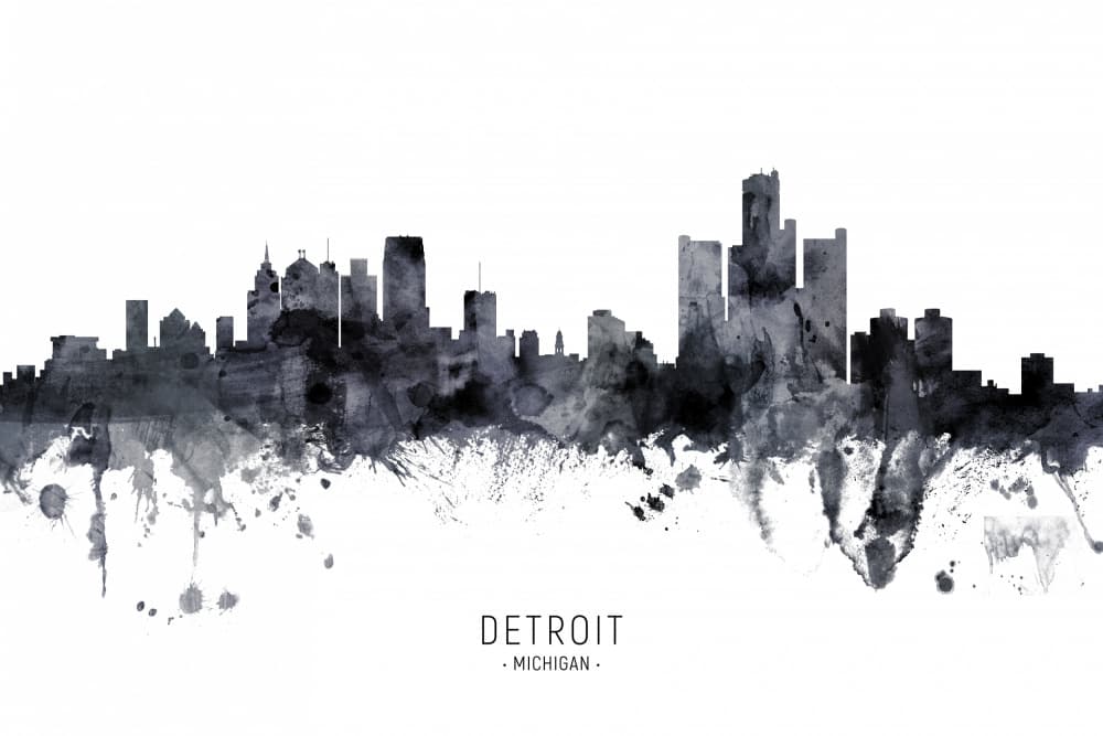 Detroit City Skyline by Michael Tompsett — canvas wall art