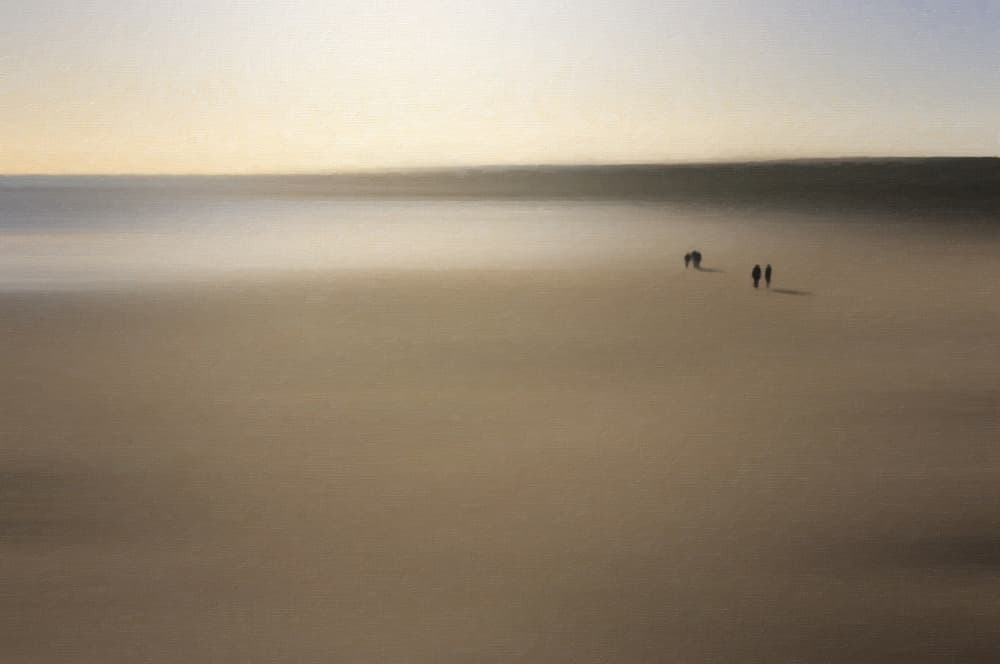 Figures on an oiled beach by Dave Quince — canvas wall art