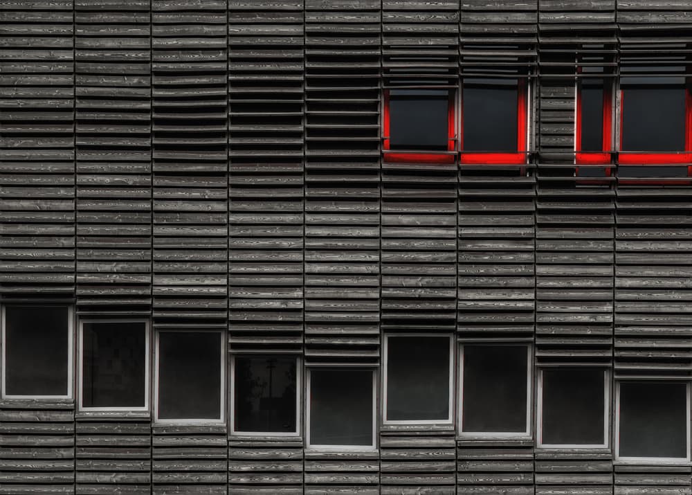 Red Windows Modern Facade by Gilbert Claes — canvas wall art