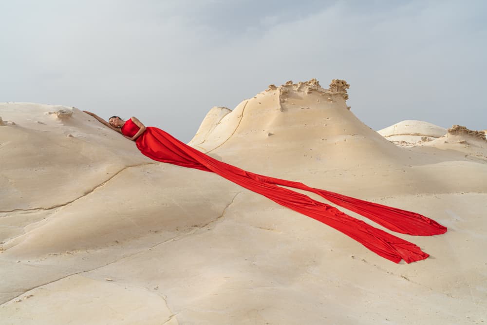 Red Dress Desert Dream by Shay Lev Ari — canvas wall art