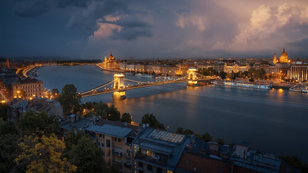 Budapest Night Panorama by Juan Pablo de Miguel — canvas wall art