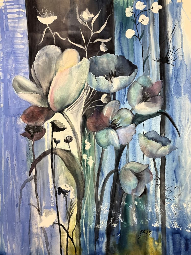 Ethereal Blue Flowers by Tanya Lundmark — canvas wall art