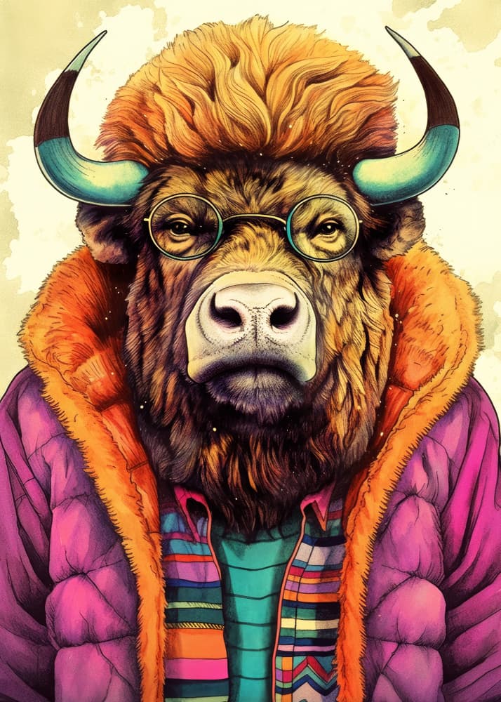 Cool Bison Character by Justyna Jaszke — canvas wall art
