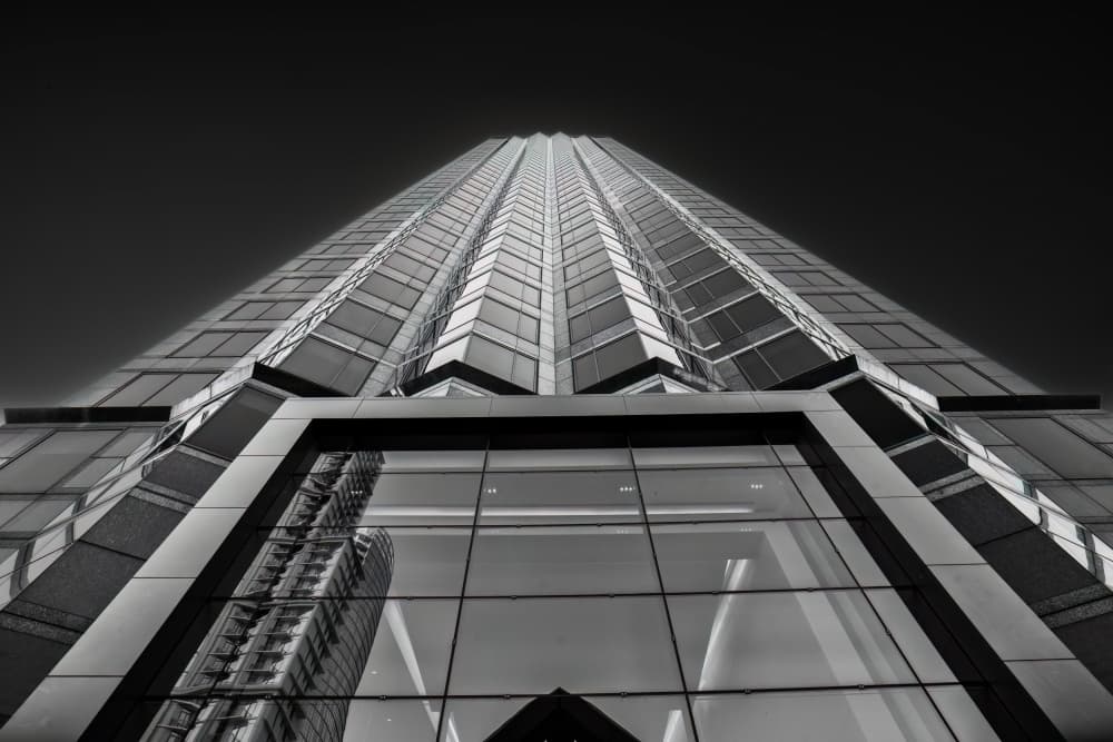 Modern Skyscraper Upward View by Mike He — canvas wall art