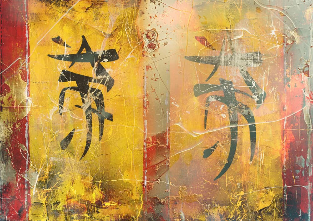 Golden Distressed Symbols by Rafal Kulik — canvas wall art