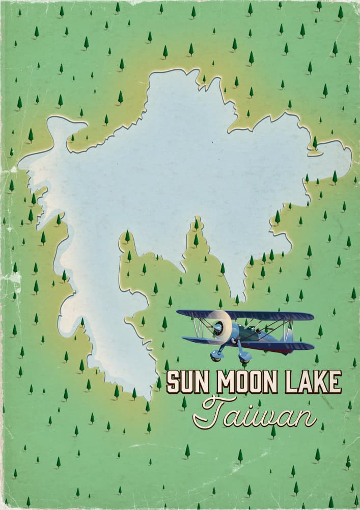 Vintage Sun Moon Lake Travel by Nicholas — canvas wall art
