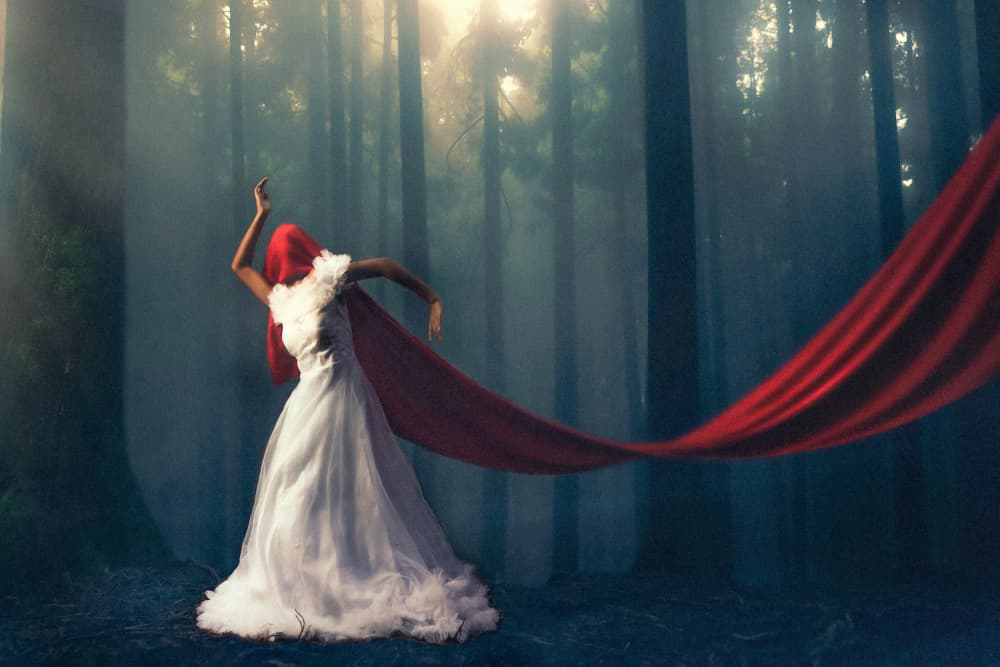 Enchanted Forest Red Dress by Prithul Das — canvas wall art