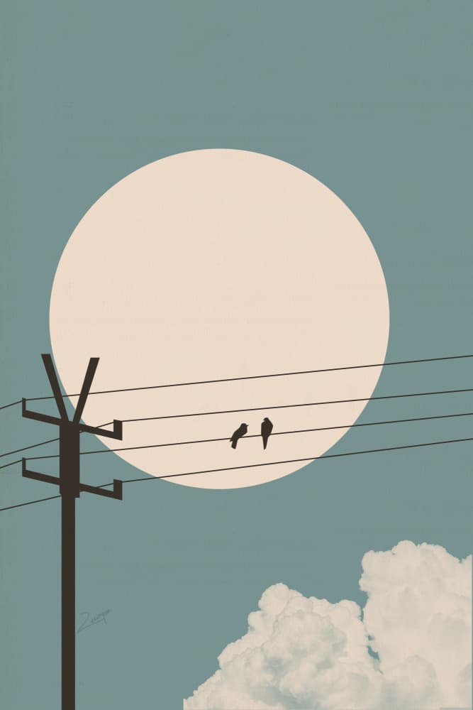 Moon, Tower and Birds by zarish chaudhry — canvas wall art
