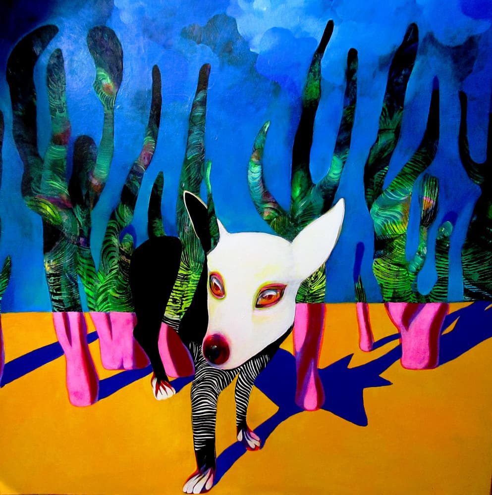 Vibrant Surreal Dog by Victor Tkachenko — canvas wall art