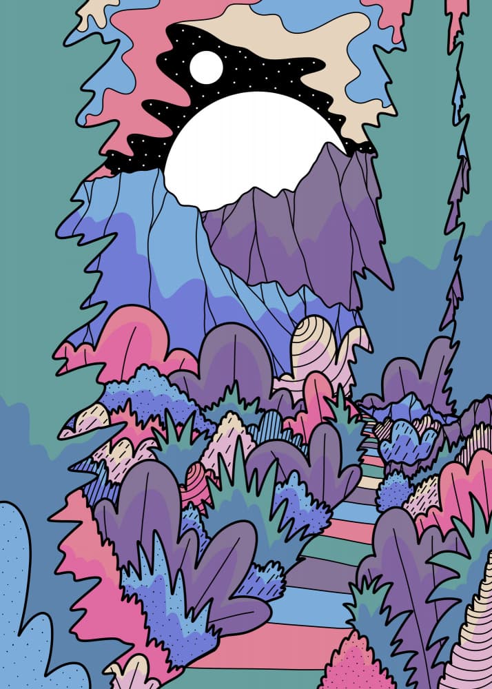 Whimsical Mountain Night Path by Stephen Wade — canvas wall art