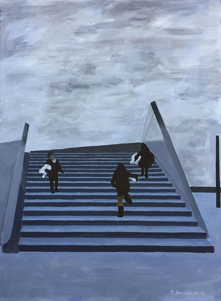 Children Running Up Stairs by Borgenhag Holmqvist — canvas wall art