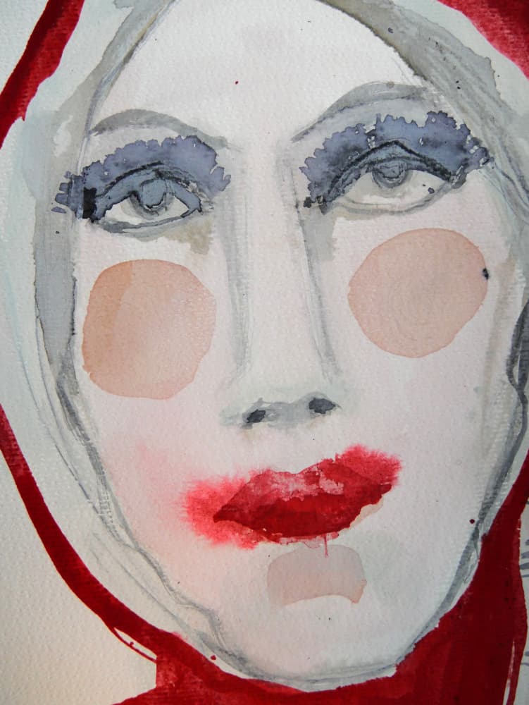 Red Lip Portrait by Doris Schmitz — canvas wall art
