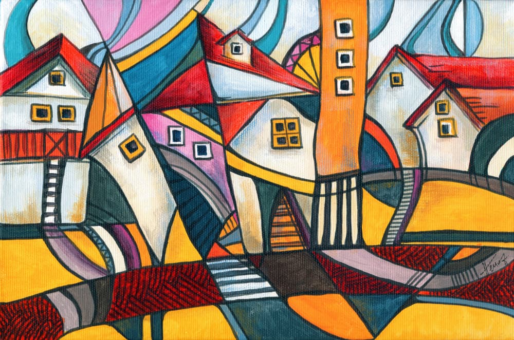 Vibrant Geometric City by Aniko Hencz — canvas wall art