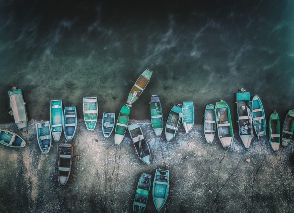 Overhead Shoreline Boats by Guy Krier — canvas wall art