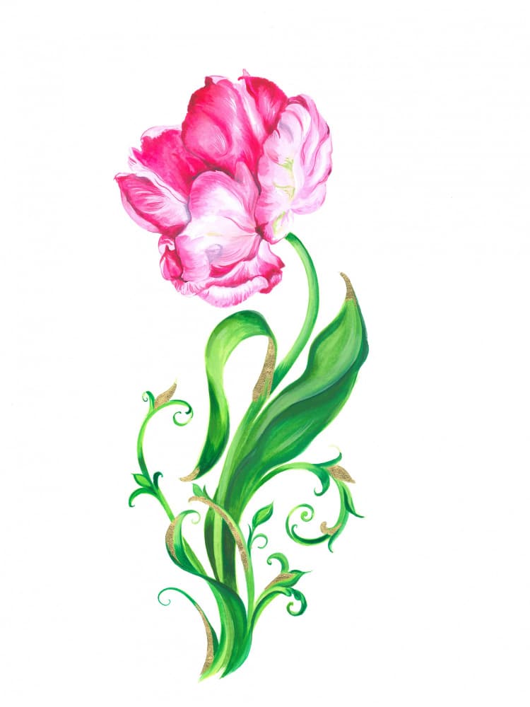 Pink Peony With Delicate Green Leaves by Isabelle Brent — canvas wall art