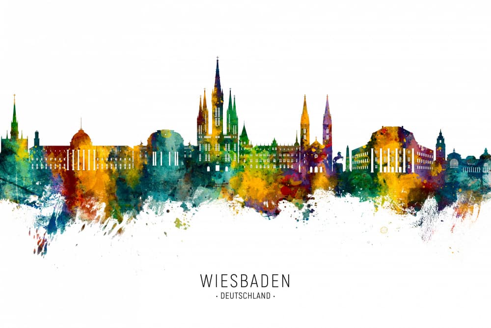 Wiesbaden Watercolor Skyline by Michael Tompsett — canvas wall art